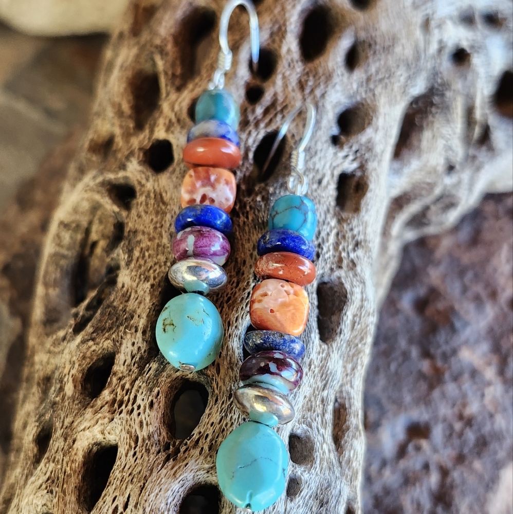 Sterling Silver Artisan Made Gemstone Earrings - image 1